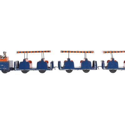 Sale Photo Thumbnail #453: Arcade New York World's Fair Cast Iron Orange & Blue Trolley