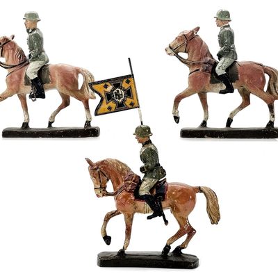 Sale Photo Thumbnail #96: (6) Elastolin WWII German Military Horse and Soldiers Flag Bearer