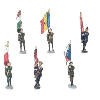 Sale Photo Thumbnail #344: (8) Elastolin International Military Flag-Bearers
