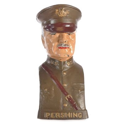 Sale Photo Thumbnail #530: Grey Iron General Pershing Cast Iron Bust Still Bank