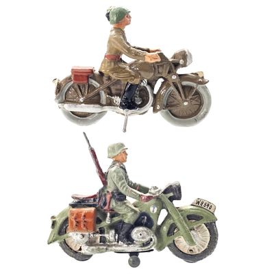 Sale Photo Thumbnail #3: (2) Elastolin/Lineol WWII German Soldier on Motorcycle