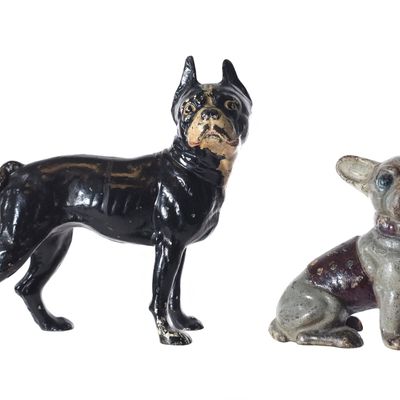 Sale Photo Thumbnail #503: (2) Hubley Cast Iron Boston Terrier & French Bulldog Doorstops