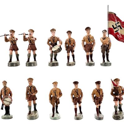 Sale Photo Thumbnail #104: (12) Elastolin German SA Brownshirts Marching Band Flag Bearer