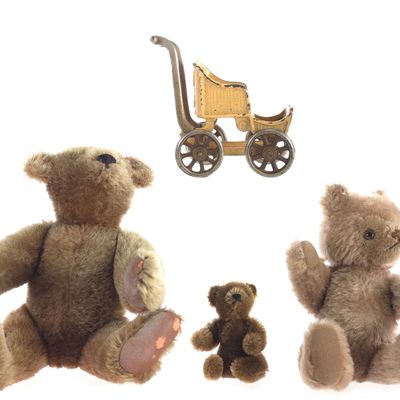 Sale Photo Thumbnail #644: (3) Steiff Bears plus Kilgore Cast Iron Baby Carriage