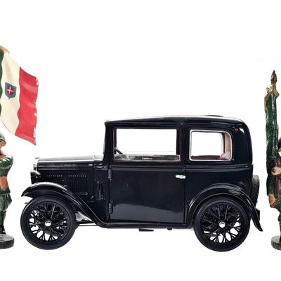 Sale Photo Thumbnail #156: (3) Elastolin Italian Standard Bearers with Austin Seven Model Car