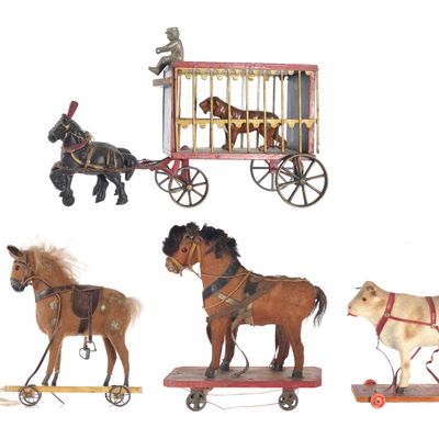 Sale Photo Thumbnail #459: (4) Platform Animals & Arcade Horse-Drawn Circus Cage Cart