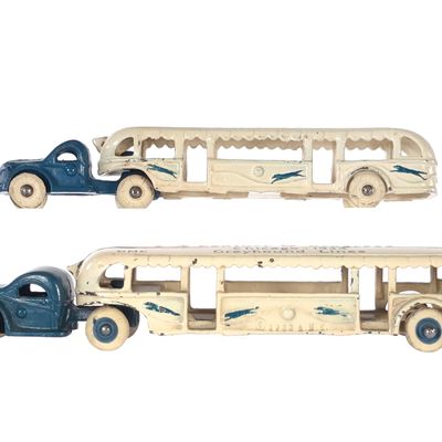 Sale Photo Thumbnail #420: (2) Arcade Toys GMC Bus Cast Iron