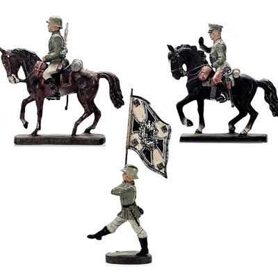 Sale Photo Thumbnail #97: (5) Elastolin/Lineol WWII German Military Horse Rider Flag Bearer