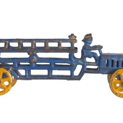 Sale Photo Thumbnail #552: Hubley Blue Cast Iron Fire Ladder Truck
