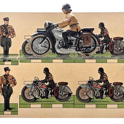 Sale Photo Thumbnail #11: (2) Elastolin/Lineol WWII German Soldier on Motorcycle with Card AG4352
