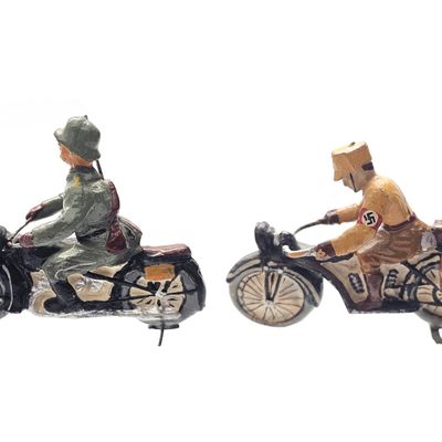 Sale Photo Thumbnail #2: (2) Elastolin/Lineol WWII German Military Soldier on Motorcycle