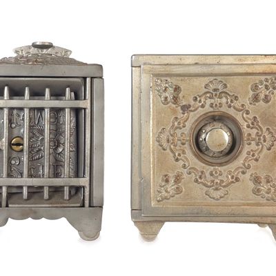 Sale Photo Thumbnail #535: (2) J.&E. Stevens & Keyless Lock Co. Cast Iron Safe Still Banks