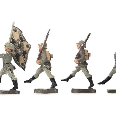 Sale Photo Thumbnail #81: (4) Elastolin/Lineol WWII German Military Marching Soldiers Flag Bearer