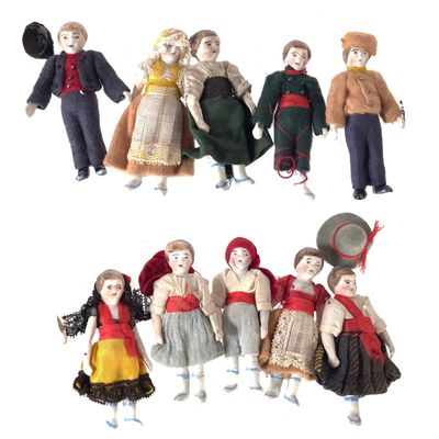 Sale Photo Thumbnail #640: (10) Small German Dollhouse Bisque Dolls