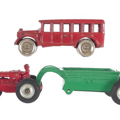 Sale Photo Thumbnail #597: (2) Arcade Cast Iron Bus & Tractor