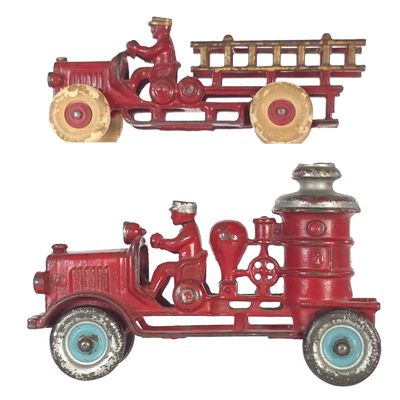 Sale Photo Thumbnail #434: (2) Hubley Cast Iron Fire Ladder Truck & Pumper