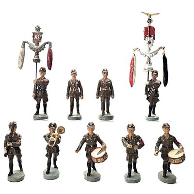 Sale Photo Thumbnail #241: (9) Elastolin German SA Military Band & Dual Schellenbaum Bearers