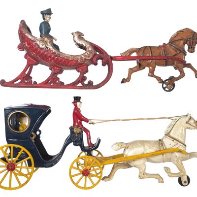 Sale Photo Thumbnail #601: (2) Kenton Hansom Cab & Modern Sleigh Cast Iron