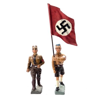 Sale Photo Thumbnail #34: (2) Lineol SA Brownshirts German Military Soldiers Flag Bearer
