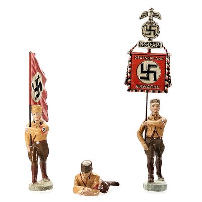Sale Photo Thumbnail #53: (3) Elastolin SA Brownshirts German Soldiers Flag Bearers