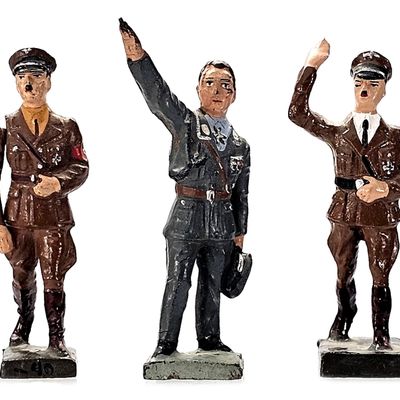 Sale Photo Thumbnail #92: (3) Lineol/Durso WWII Saluting Adolf Hitler & German Officer