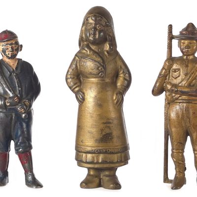Sale Photo Thumbnail #527: (3) A.C. Williams & Grey Iron Cast Iron Figural Still Banks