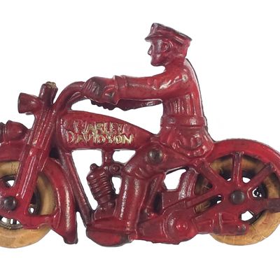 Sale Photo Thumbnail #410: Hubley Red Cast Iron Harley Motorcycle