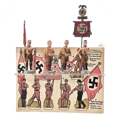 Sale Photo Thumbnail #45: (4) Elastolin German SA Brownshirt Soldier Flag Bearers with Flag Page