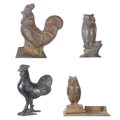 Sale Photo Thumbnail #498: (4) A.C. Williams and Kyser & Rex Cast Iron Roosters & Owl Banks