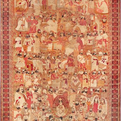 Antique Persian Kerman Mashahir Pictorial Rug circa 1900 - 12 ft x 9 ft 3 in (3.66 m x 2.82 m)