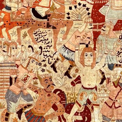 No Reserve - Vintage silk Pictorial Rug - 6 ft x 4 ft (1.83 m x 1.22 m)