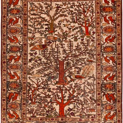 No Reserve - Fine Vintage Hereke Silk and Metallic-Thread Rug, Turkey - 3 ft 7 in x 2 ft 7 in (1.09