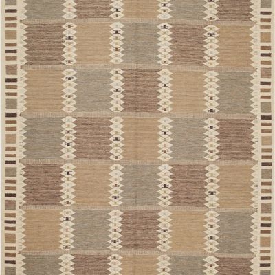 Mid-Century Modern Swedish-Style Flatweave Carpet - 12 ft 4 in x 9 ft 1 in (3.76 m x 2.77 m)