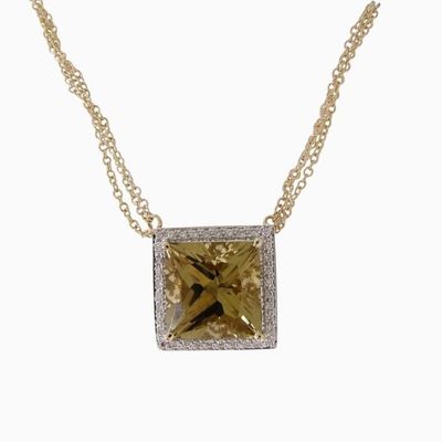 Sale Photo Thumbnail #76: 14K YG Lemon Quartz, Diamond Pendant, Chain