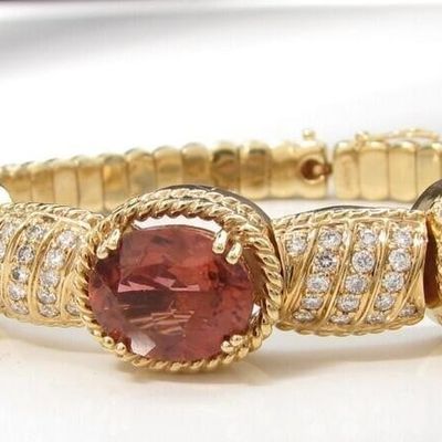 Sale Photo Thumbnail #66: 14K YG Pink, Green Tourmaline, Diamond Bracelet