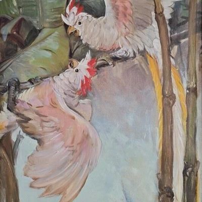 Sale Photo Thumbnail #127: Wm Edouard Scott 20x14 O/C Two Cockatoos