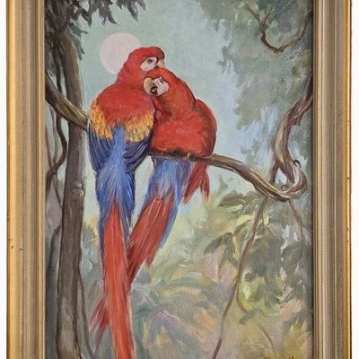 Sale Photo Thumbnail #128: Wm Edouard Scott 20x14 O/C Moonlight Lovebirds