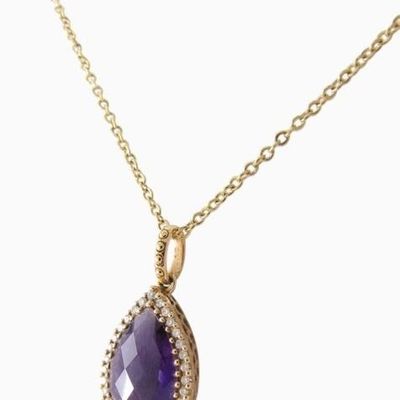 Sale Photo Thumbnail #4: 18K Yellow Gold Amethyst, Diamond Pendant, Chain