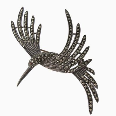 Sale Photo Thumbnail #102: Vintage Sterling Marcasite Hummingbird Brooch