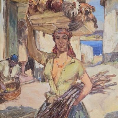 Sale Photo Thumbnail #126: Wm Edouard Scott 22x18 O/C Haitian Market Woman