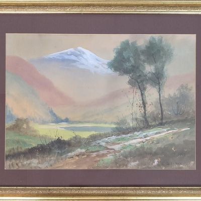 Sale Photo Thumbnail #159: Edward R Sitzman 14x20 WC Snow Capped Mountain