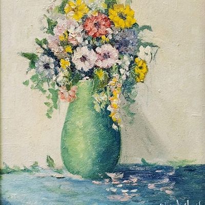 Sale Photo Thumbnail #158: Clara L Hamilton 14x12 O/B Flowers in Green Vase