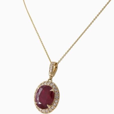 Sale Photo Thumbnail #65: 14K Yellow Gold Ruby, Diamond Pendant, Chain