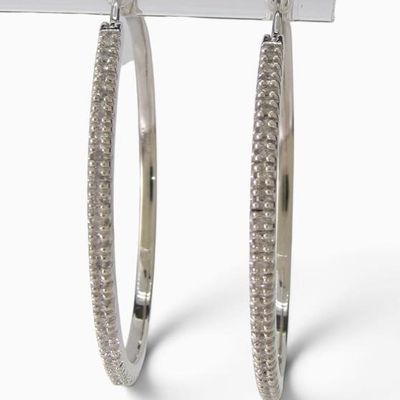 Sale Photo Thumbnail #64: Sterling Silver Diamond Hoop Earrings