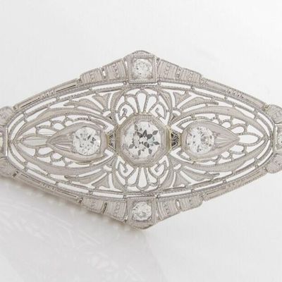 Sale Photo Thumbnail #97: Vintage14K White Gold Filigree Diamond Brooch