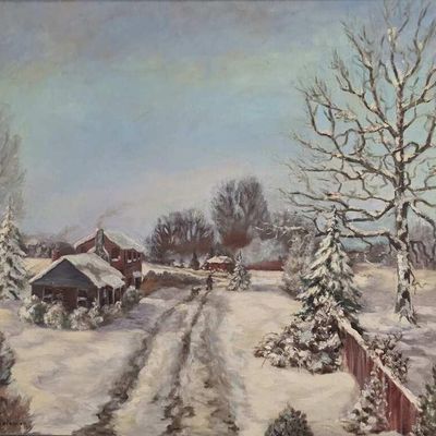 Sale Photo Thumbnail #144: A (Ann) T Solomon 30x34 O/C Winter Farmstead