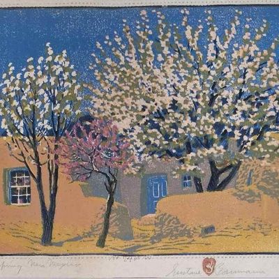 Sale Photo Thumbnail #124: Gustav Baumann Woodblock, "Spring New Mexico"
