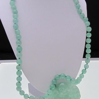Sale Photo Thumbnail #107: Sterling WW Green Jade Carved Buddha Bead Necklace