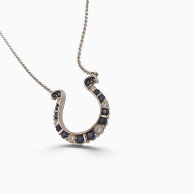 Sale Photo Thumbnail #6: 14K WG Sapphire, Diamond Horseshoe Pendant, Chain