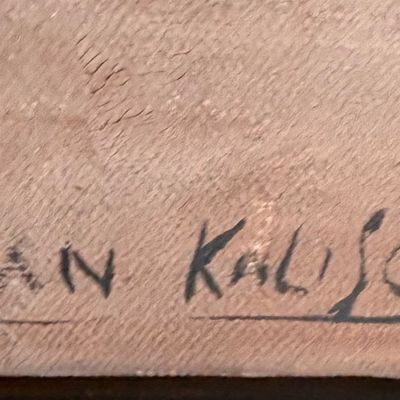 Close-up detail of the artist signature "Jean Kalisch" on a textured painting canvas.